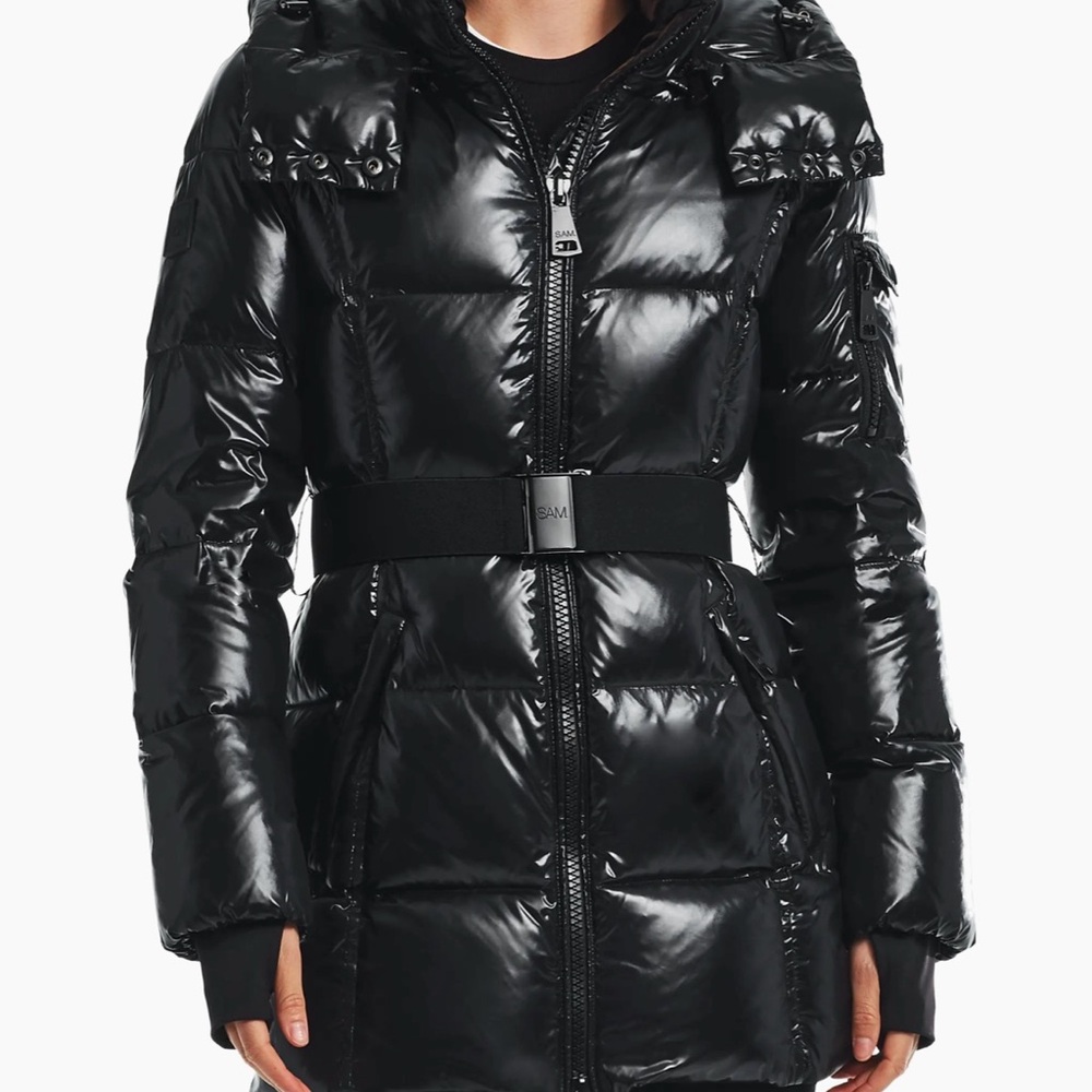 SAM. Shiny Black Belted Puffer Jacket